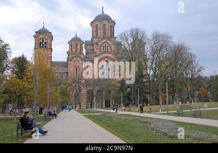 Belgrad in Serbien. Die Kirche des Heiligen Markus ist eine serbisch-orthodoxe Kirche in Belgrad. Die Markuskirche`s eine der größten Kirchen in Serbien Stockfoto